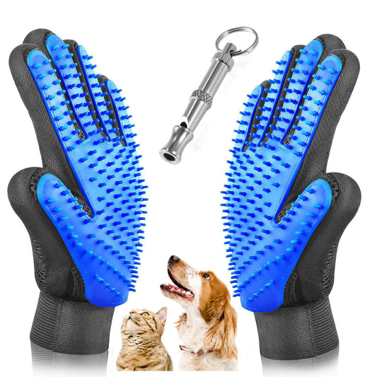 Deshedding Grooming Glove with Whistle