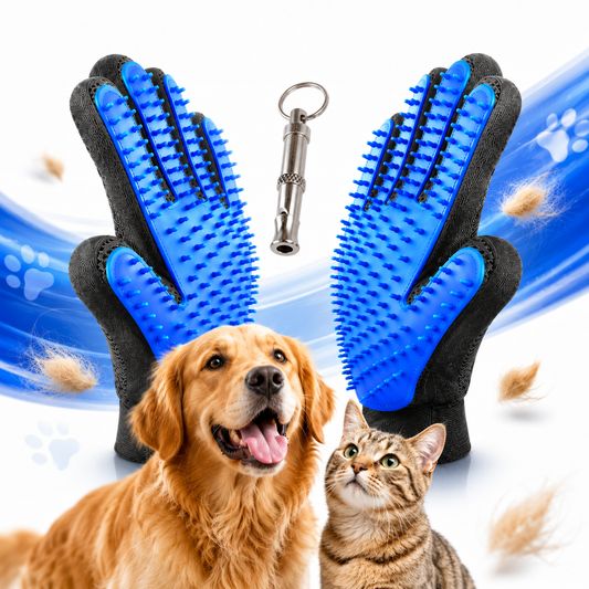 Deshedding Grooming Glove with Whistle